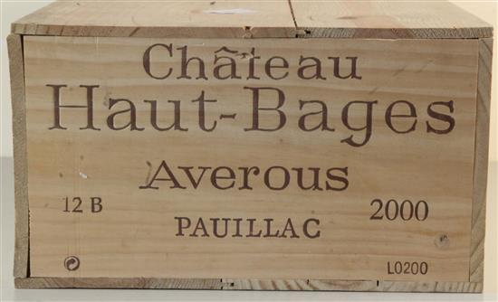 A case of twelve bottles of Chateau Haut-Bages Averous, Pauillac 2000